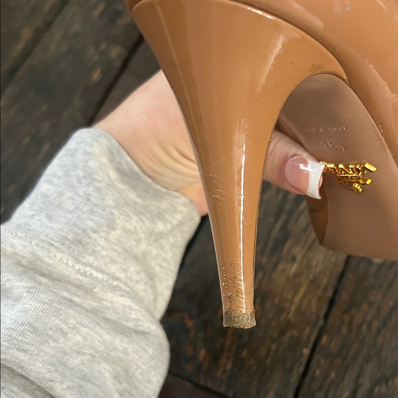 Prada Women's Nude Peep-Toe Heels - Picture 5 of 9